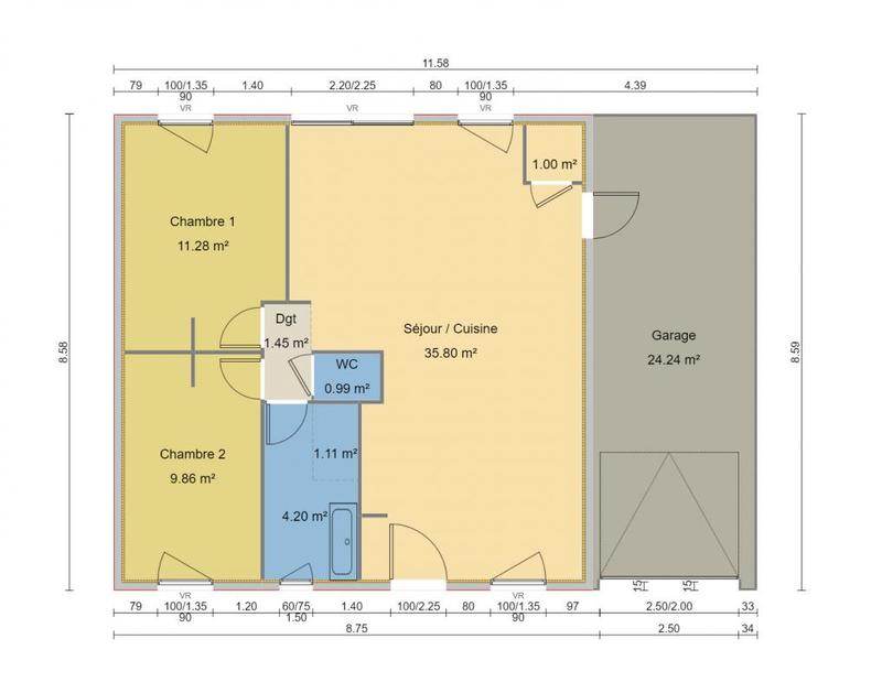 Maison - 65 m² - 3 pièces