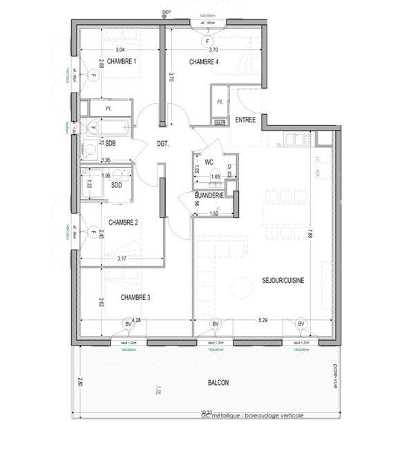 Appartement - 97 m² - 5 pièces