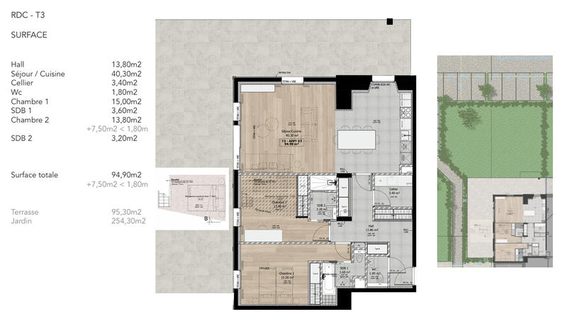 Appartement - 94 m² - 3 pièces