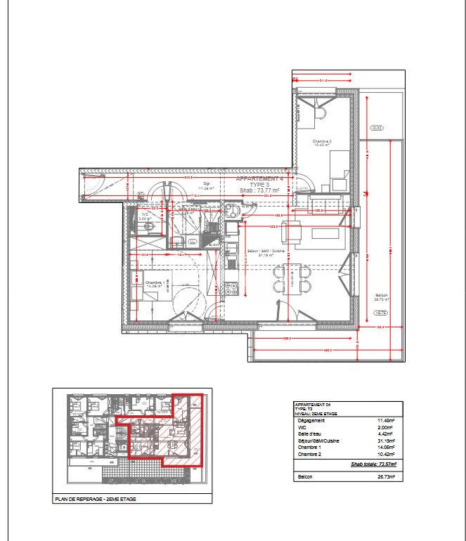 Appartement - 74 m² - 3 pièces