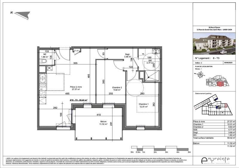 Appartement - 59 m² - 3 pièces