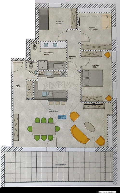 Appartement - 105 m² - 4 pièces