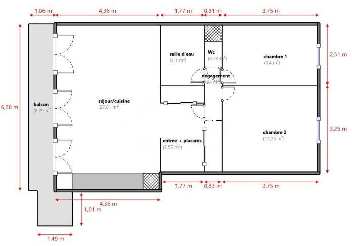 Appartement - 63 m² - 3 pièces