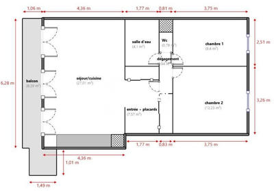 Appartement - 63 m² - 3 pièces