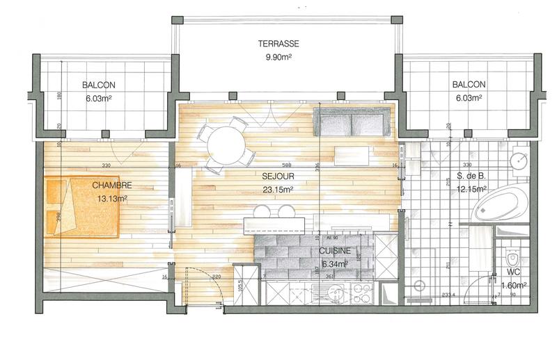 Appartement - 60 m² - 2 pièces