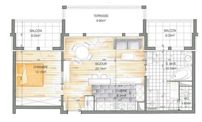 Appartement - 60 m² - 2 pièces