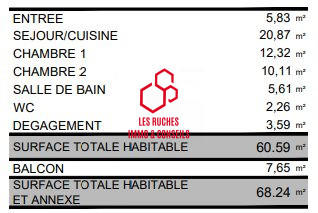 Appartement - 61 m² - 3 pièces