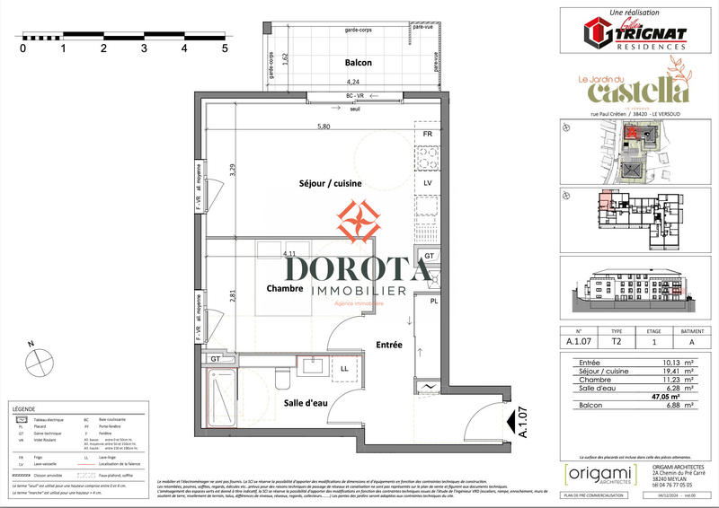 Appartement - 47 m² - 2 pièces