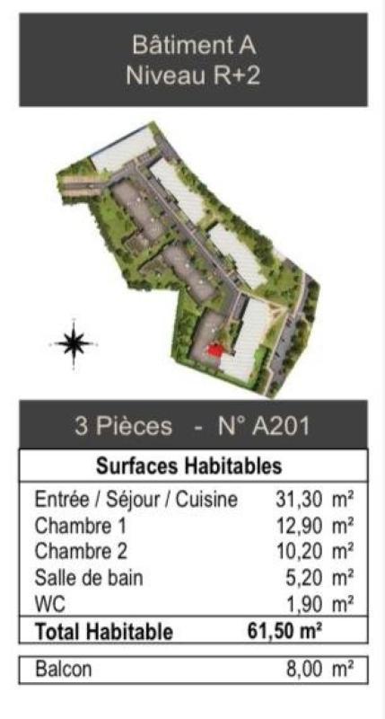 Appartement - 61 m² - 3 pièces