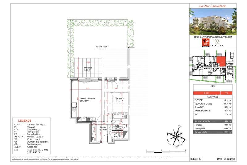 Appartement - 45 m² - 2 pièces