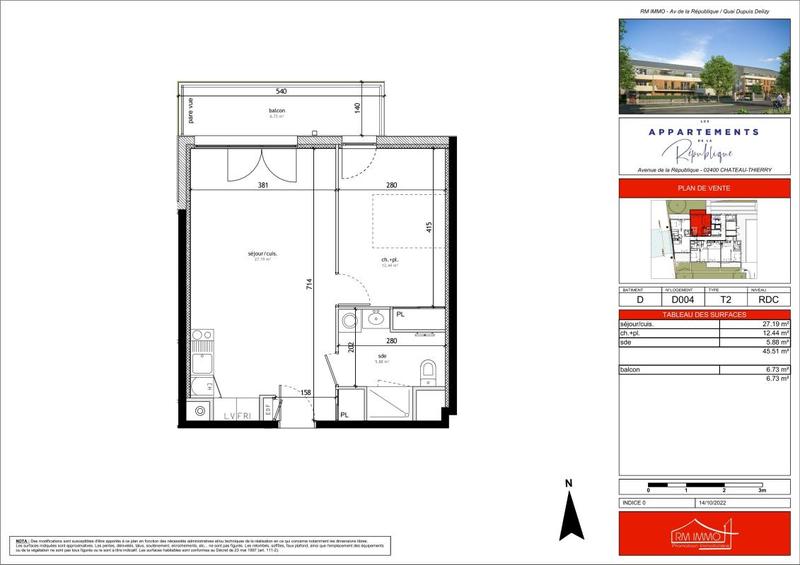 Appartement - 45 m² - 2 pièces