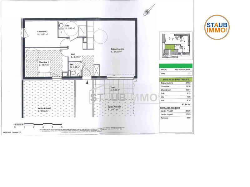 Appartement - 67 m² - 3 pièces