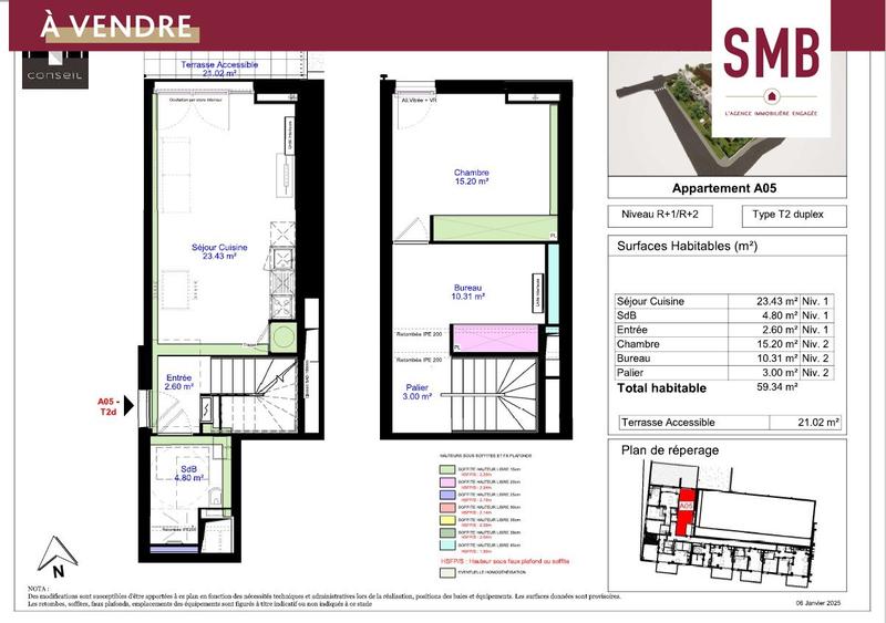 Appartement - 59 m² - 3 pièces