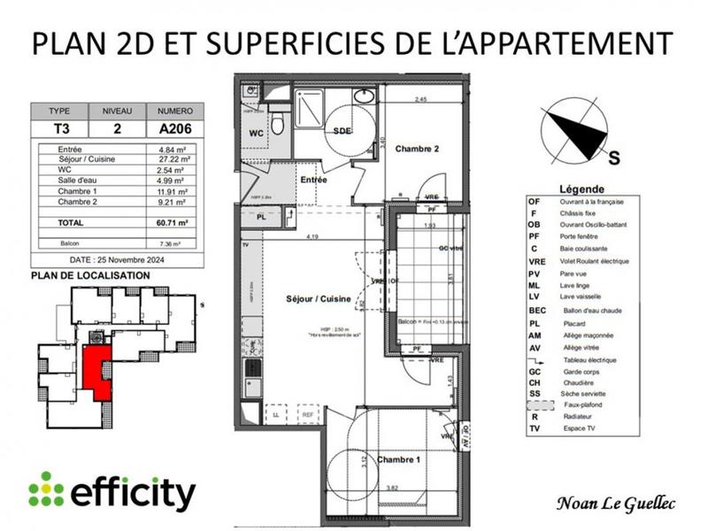 Appartement - 61 m² - 3 pièces