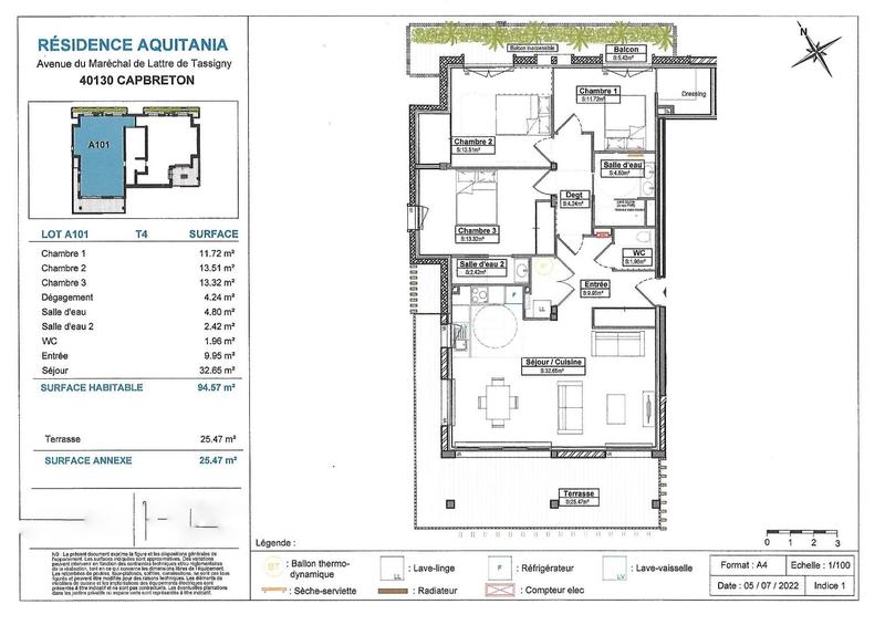 Appartement sur toit - 95 m² - 4 pièces