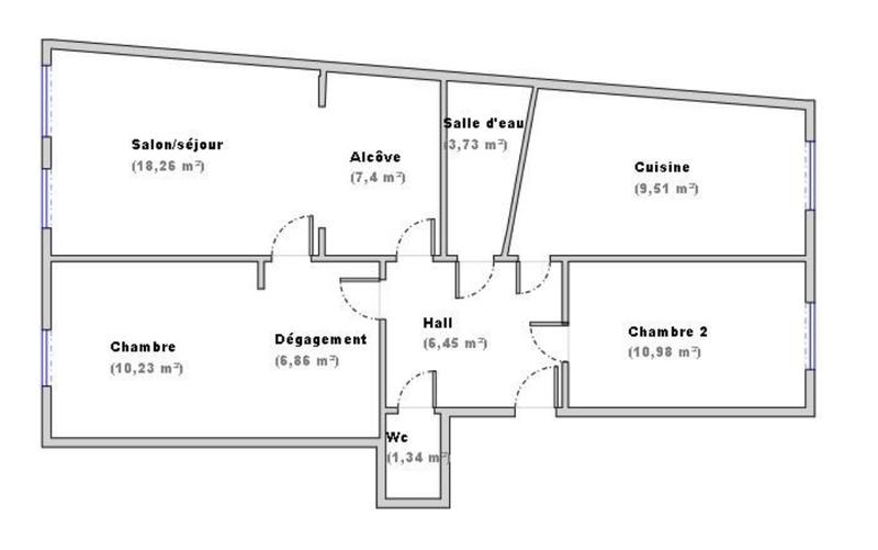 Appartement - 75 m² - 3 pièces