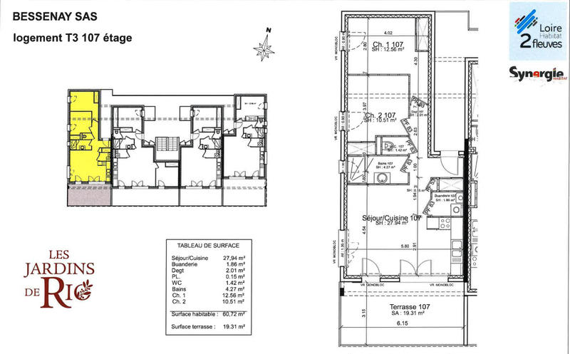Appartement - 60 m² - 3 pièces