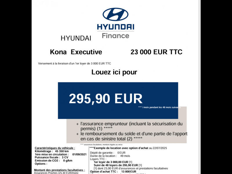 Hyundai Kona Electrique 64 kWh - 204 ch Executive