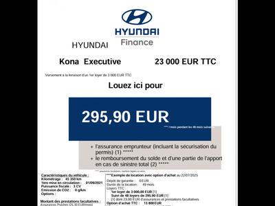 Hyundai Kona Electrique 64 kWh - 204 ch Executive