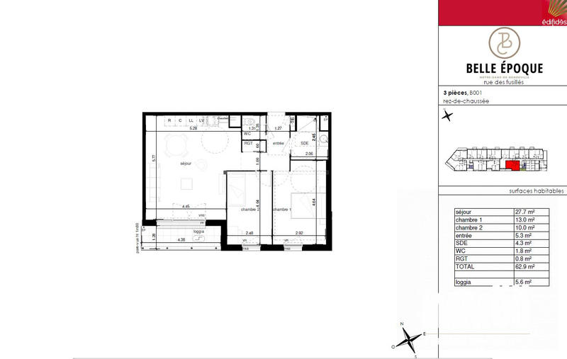 Appartement - 63 m² - 3 pièces