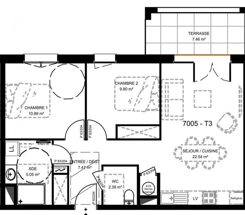 Appartement - 58 m² - 3 pièces