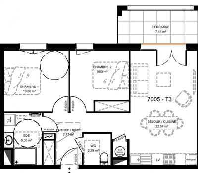 Appartement - 58 m² - 3 pièces