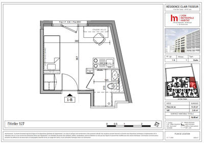 Studio - 16 m² - 1 pièce