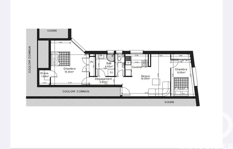 Appartement - 55 m² - 3 pièces