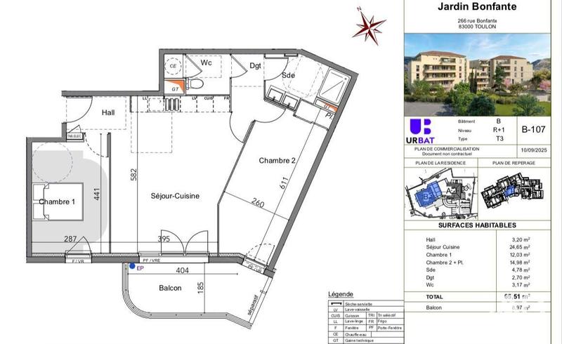 Appartement - 65 m² - 3 pièces