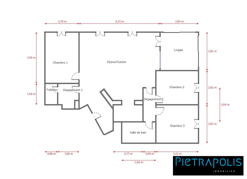 Appartement - 80 m² - 4 pièces