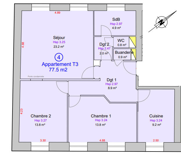 Appartement - 77 m² - 3 pièces