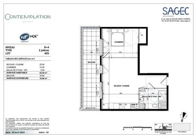 Appartement - 43 m² - 2 pièces