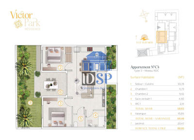 Appartement - 59 m² - 3 pièces