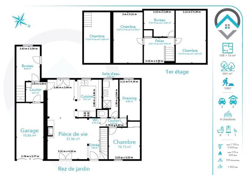 Maison - 108 m² - 6 pièces