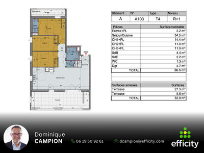 Appartement - 86 m² - 4 pièces