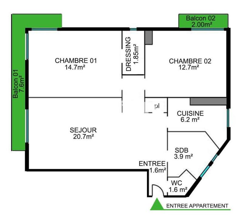 Appartement - 65 m² - 3 pièces