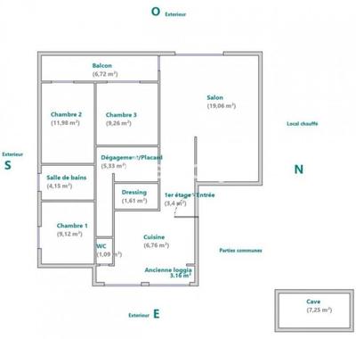 Appartement - 72 m² - 4 pièces
