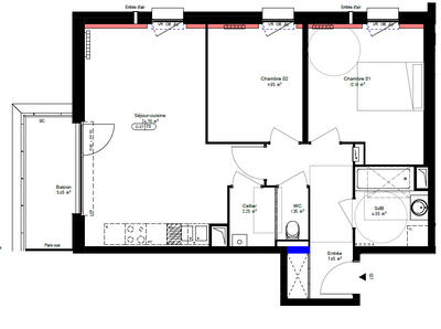 Appartement - 62 m² - 3 pièces