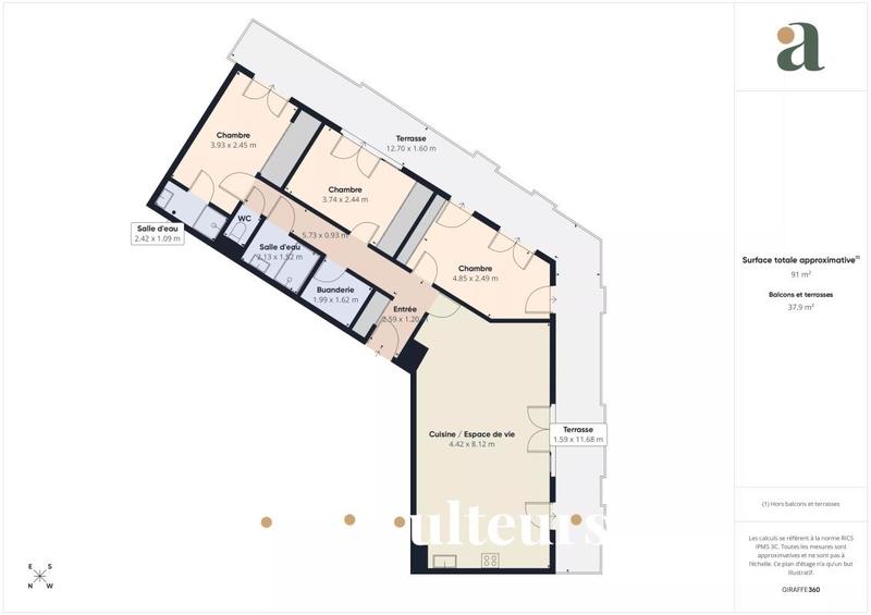 Appartement - 90 m² - 4 pièces