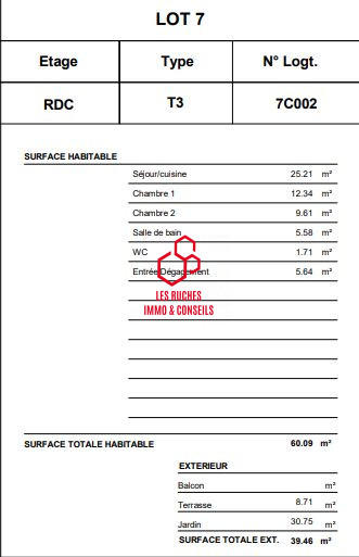 Appartement - 60 m² - 3 pièces