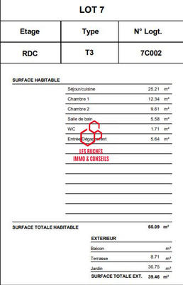 Appartement - 60 m² - 3 pièces