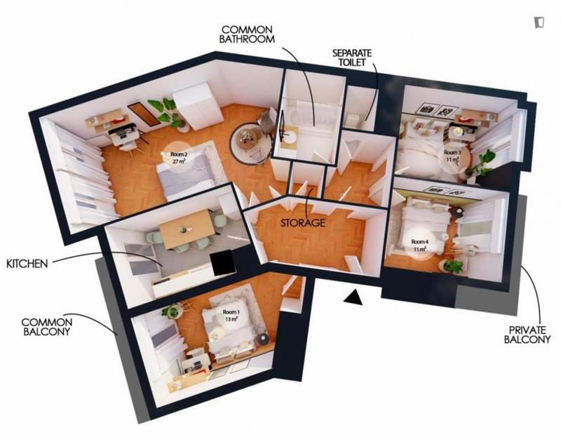 Chambre - 11 m² - 4 pièces