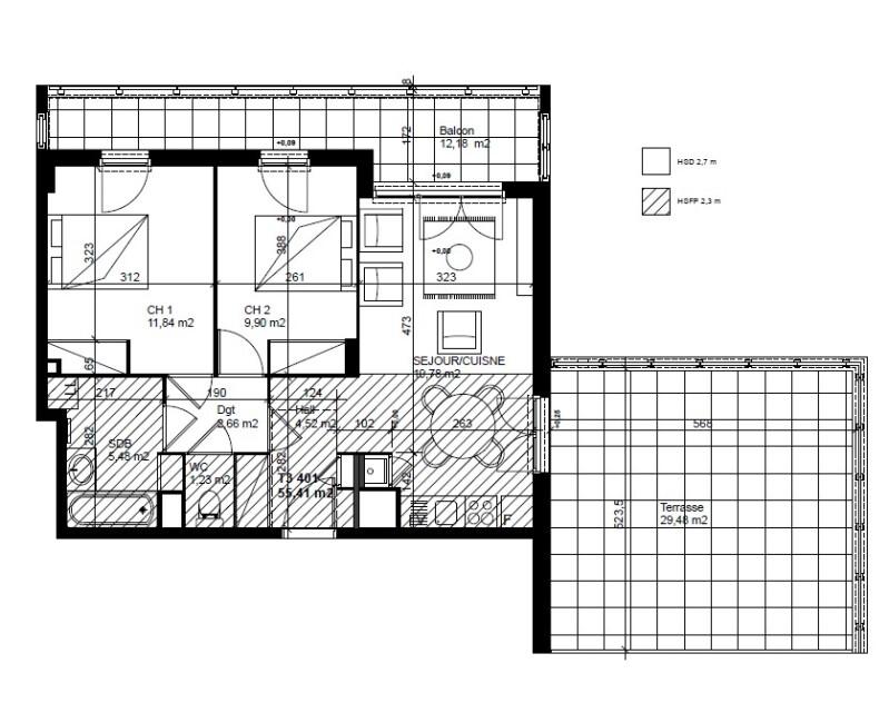 Appartement - 55 m² - 3 pièces