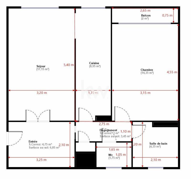 Appartement - 57 m² - 2 pièces