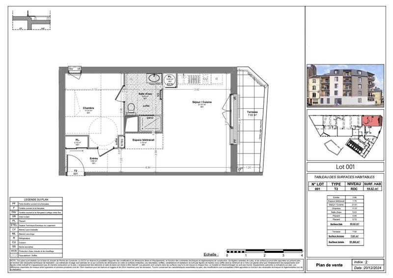 Appartement - 45 m² - 2 pièces