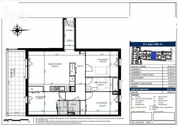 Appartement - 88 m² - 4 pièces
