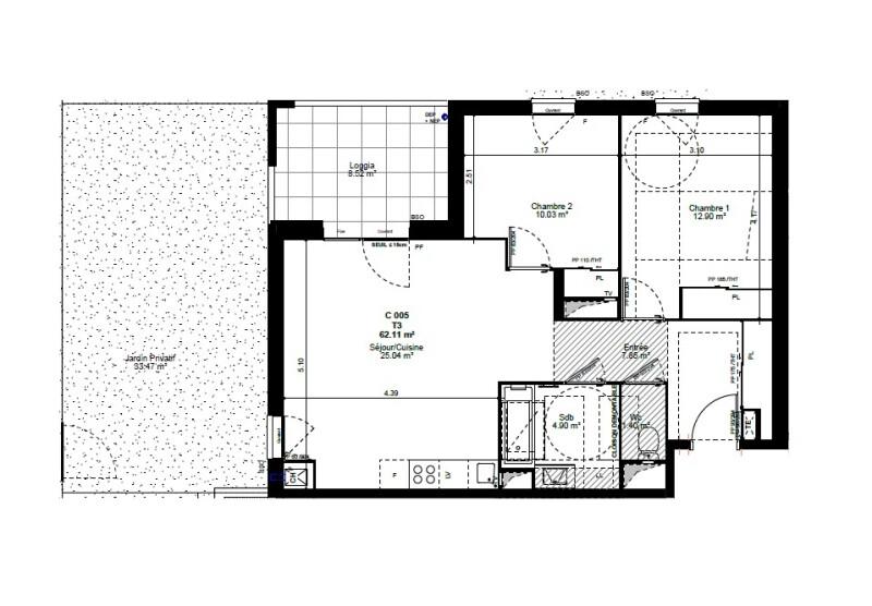 Appartement - 62 m² - 3 pièces