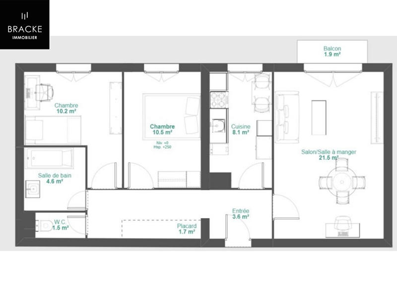 Appartement - 67 m² - 3 pièces