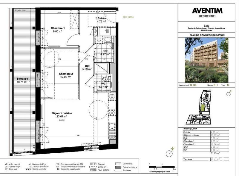 Appartement - 61 m² - 3 pièces