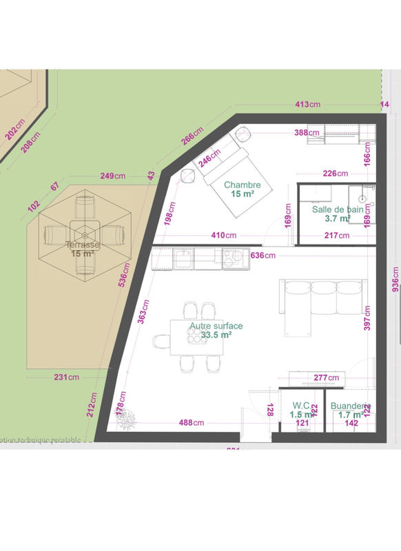 Appartement - 50 m² - 2 pièces